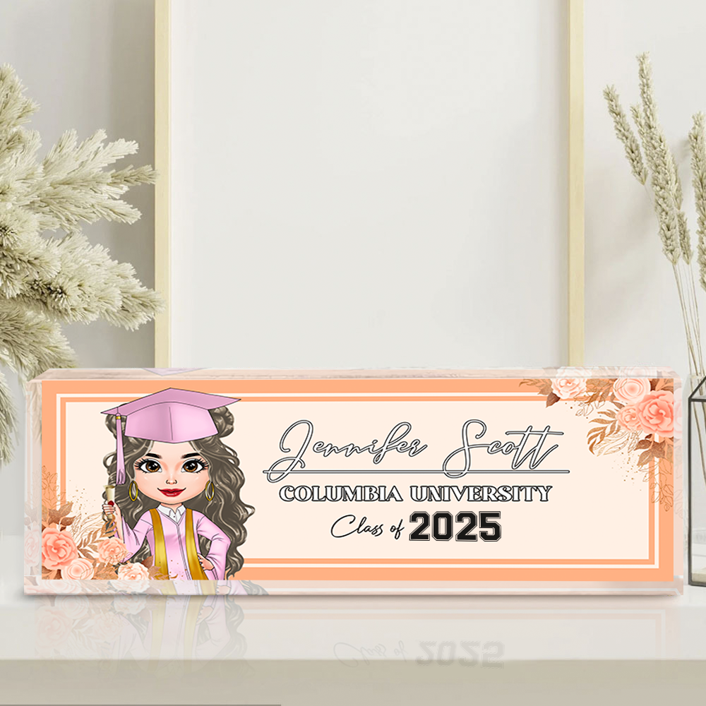 Personalized Acrylic Name Plate For Desk - Gift For 2025 Senior - Proud Graduation Floral Keepsake Gift FC