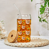 Thumbnail for Custom Sunflower Upload Face Dog Cat Glass Bottle/Frosted Bottle With Lid & Straw, Pet Lover Gift AF
