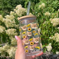 Thumbnail for Custom Sunflower Upload Face Dog Cat Glass Bottle/Frosted Bottle With Lid & Straw, Pet Lover Gift AF