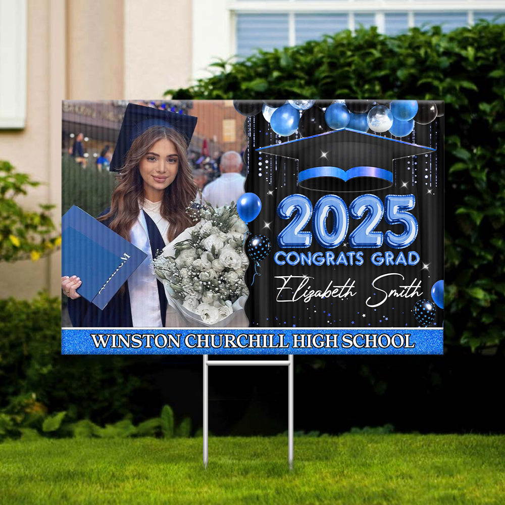 Personalized Yard Sign With Stake - Graduation Gift - Congrats 2025 Graduate Balloon Style FC