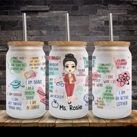 Thumbnail for Personalized Teacher Daily Affirmation Glass Bottle/Frosted Bottle With Lid & Straw, Teacher Gift AF