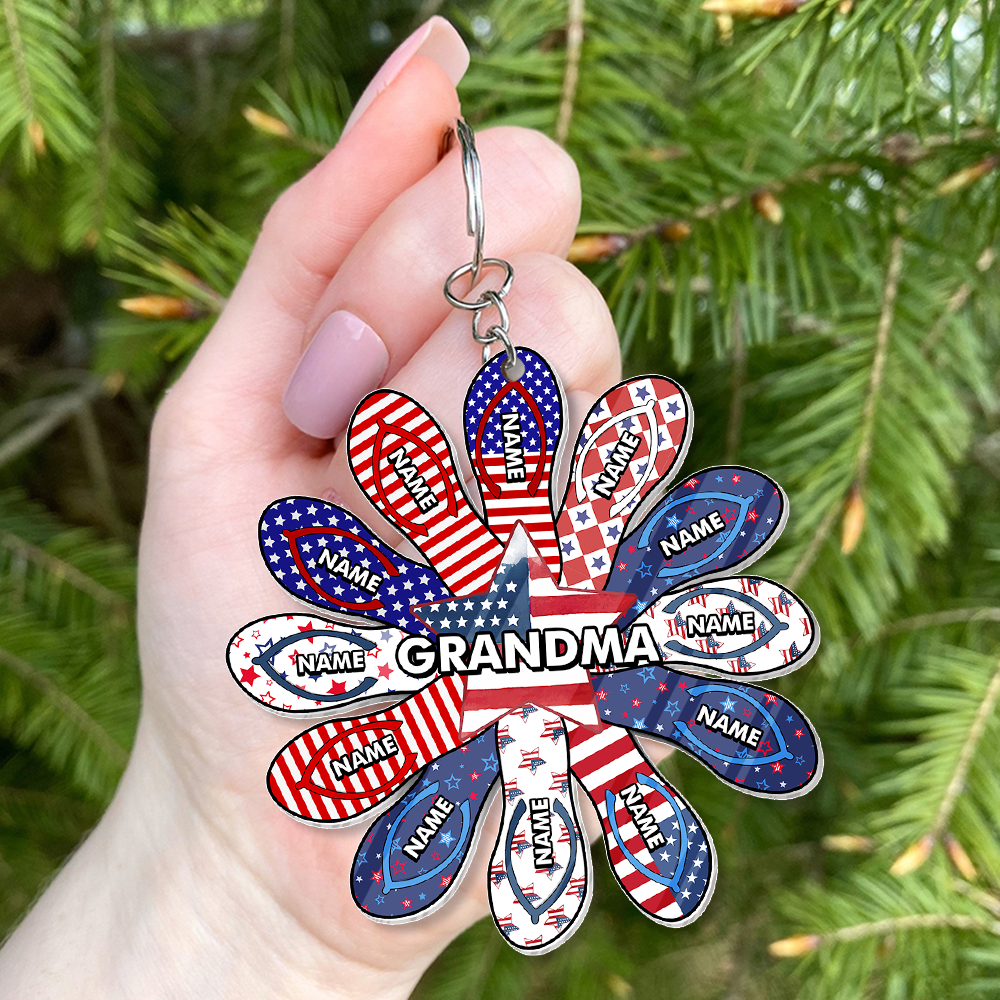 Personalized Grandma Nana Grandkids Patriotic Flip Flop Acrylic Keychain, 4th Of July Gift JonxiFon