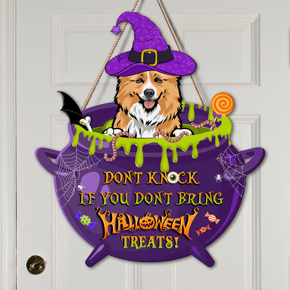 Personalized Shaped Door Sign - Halloween Gift For Dog Lovers - Don't Knock Dog Witch AE