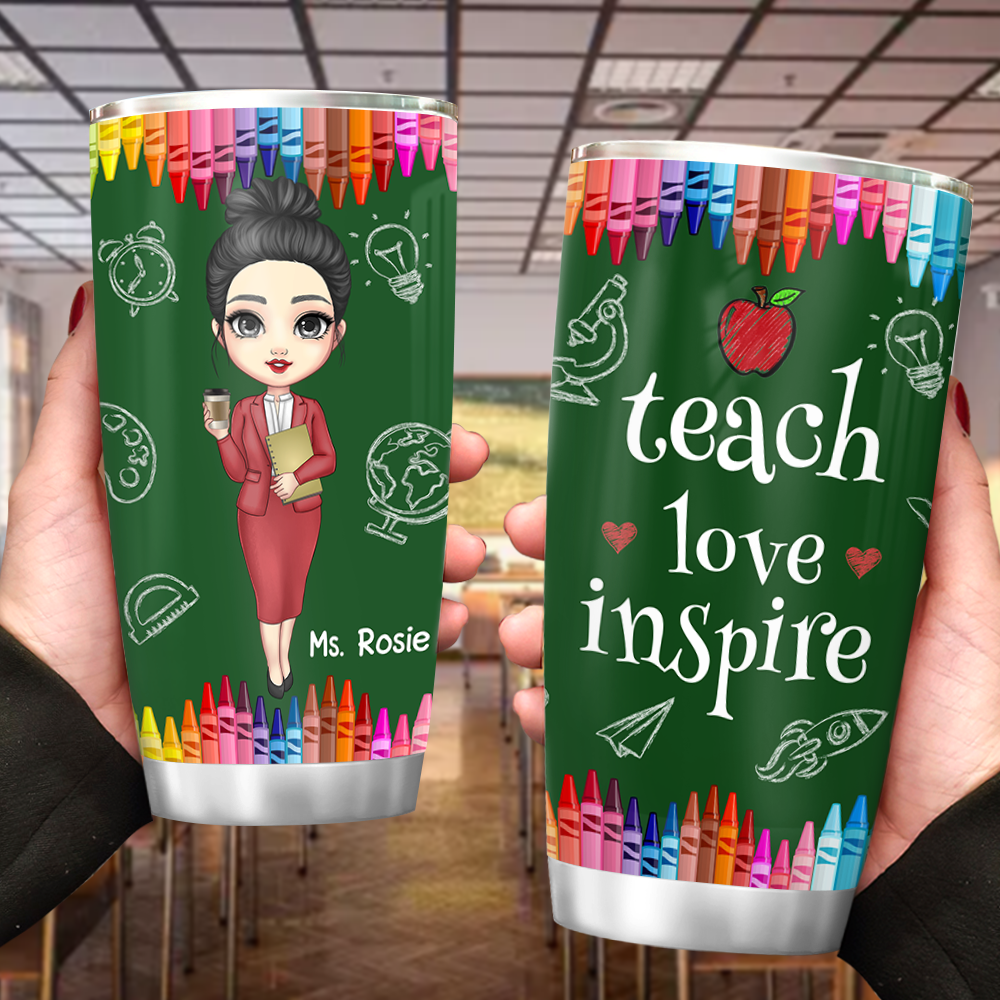 Personalized Teach, Love, Inspire Teacher Besties 20oz, 30 oz Tumbler, Back To School Teacher Gift AA