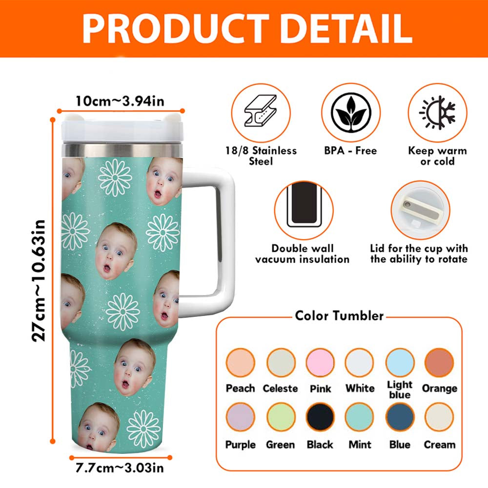 Personalized 40oz Tumbler - Gift For Mothers - Kid Face Photo Retro Style YC