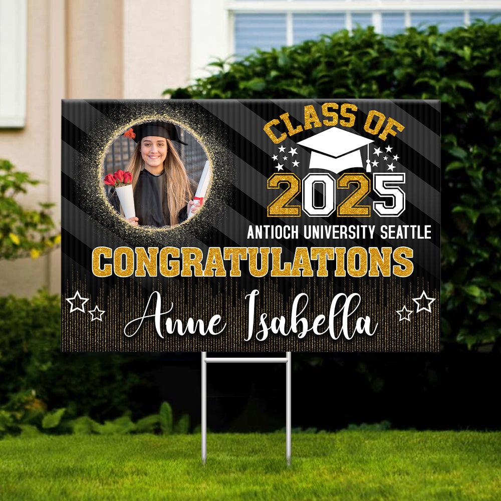 Personalized Yard Sign With Stake - Graduation Gift - Sparkling Senior Party Decoration FC