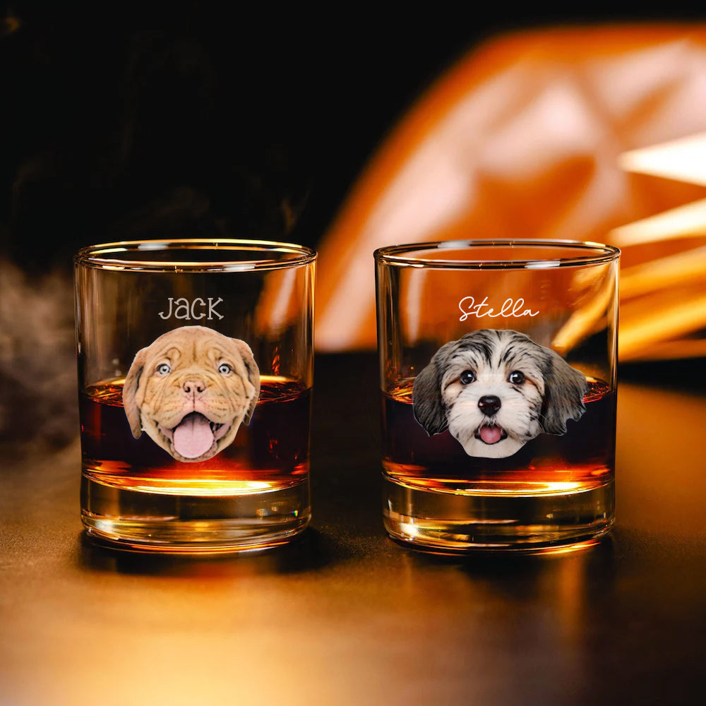 Personalized Dog Cat Face Cutout Photo Whiskey Glasses - Gifts For Pet Lovers FC