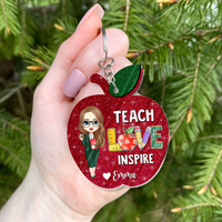 Thumbnail for Personalized Glitter Apple Teacher Squad Acrylic Keychain, Gift For Teacher JonxiFon