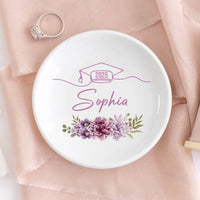 Thumbnail for Custom Floral Class of 2025 Graduation Round Jewelry Ring Dish, Jewelry Tray, Graduation Gift For Her FC