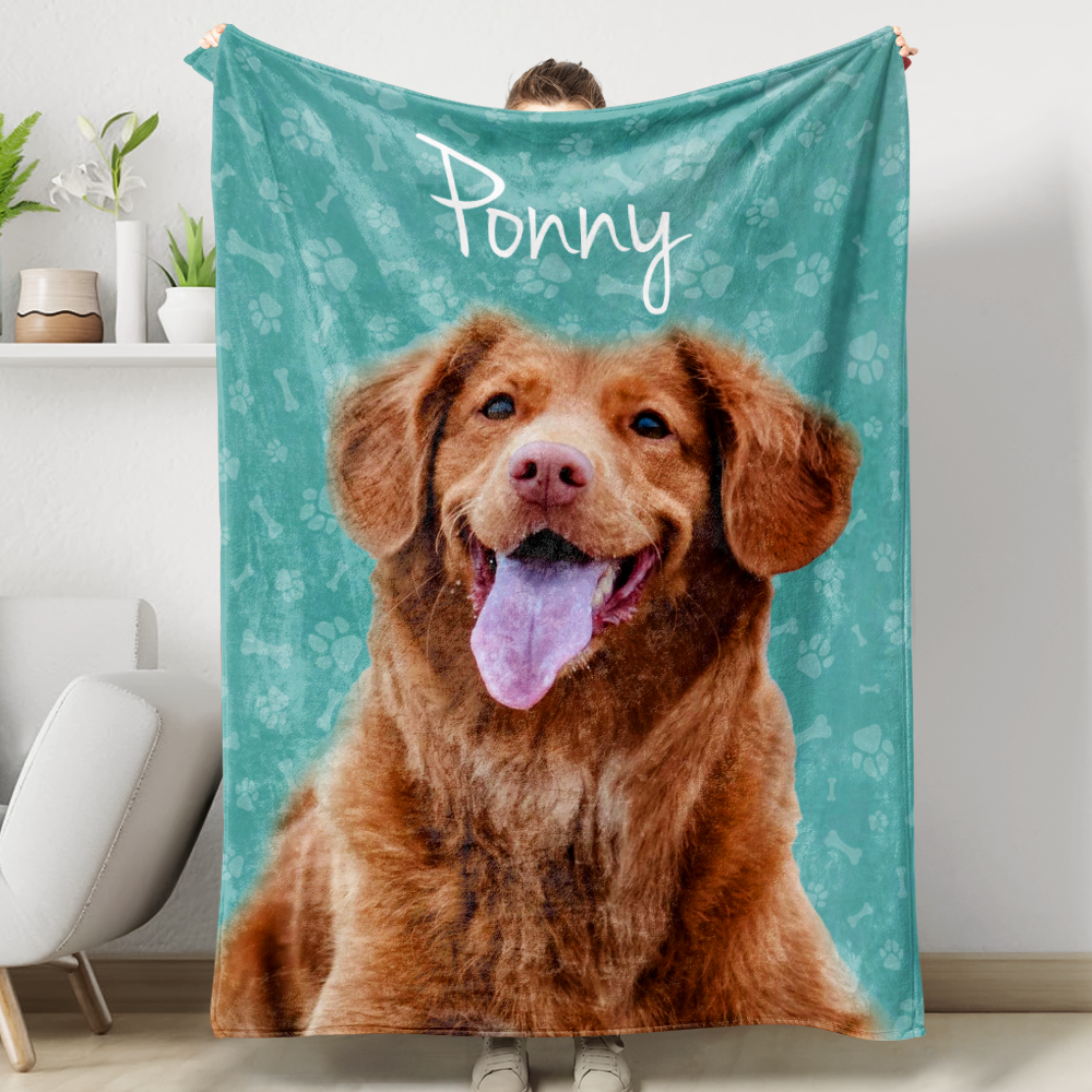 Personalized Pet Photo And Name Fleece Blankets, Gift For Dog Cat Lovers AB