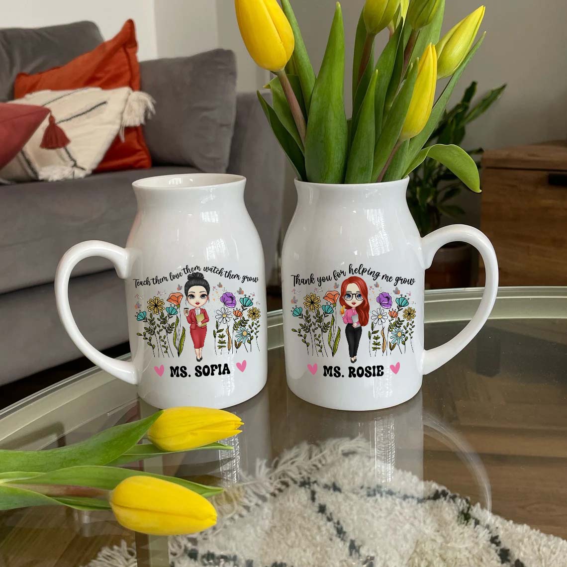 Personalized Teacher Rainbow Ceramic Flower Vase, Appreciation Gift For Teachers (Copy) FC