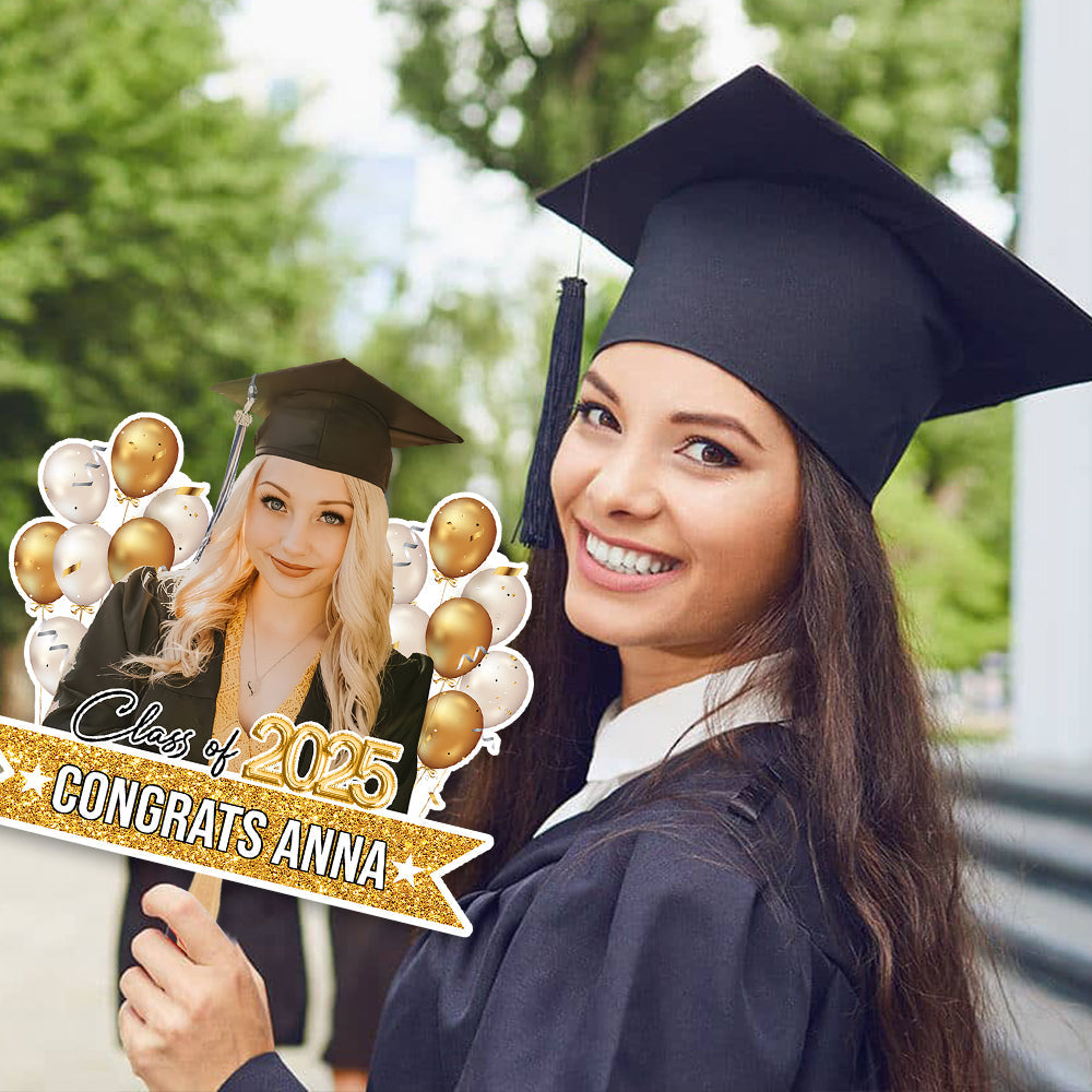Custom Colorful Balloons Class Of 2025 Face Fans With Wooden Handle, Gift For Graduation Party FC