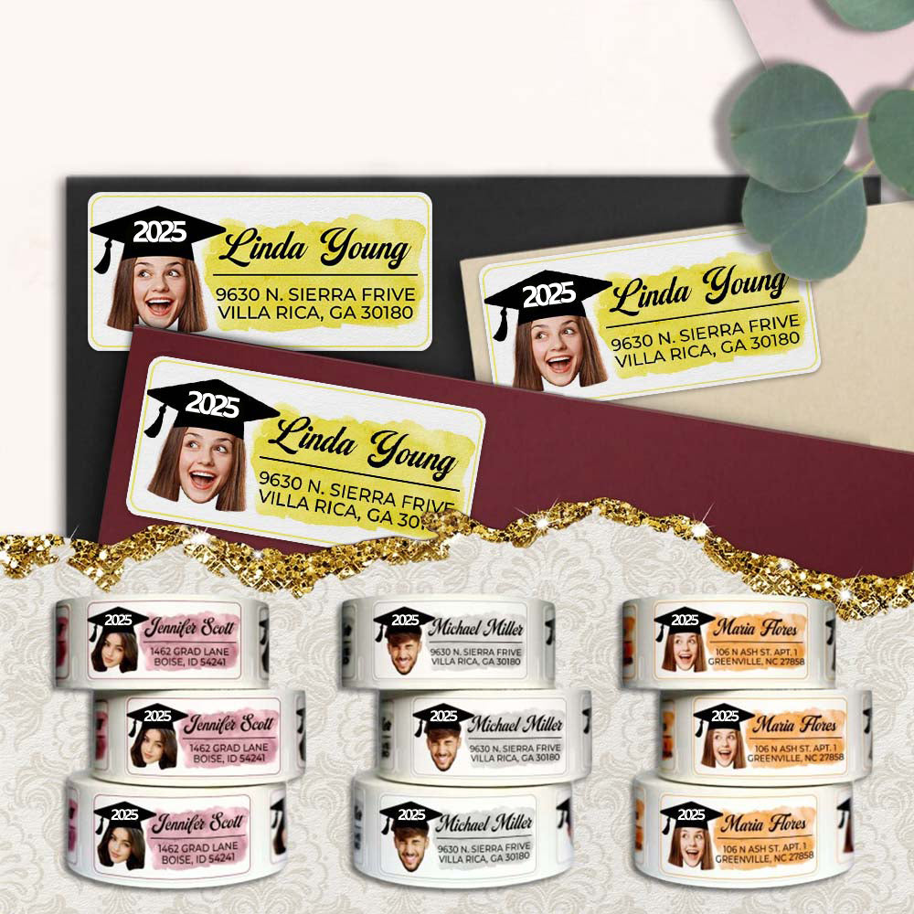 Personalized Face Photo 2025 Graduation Return Address Labels Roll, Return Address Labels Stickers