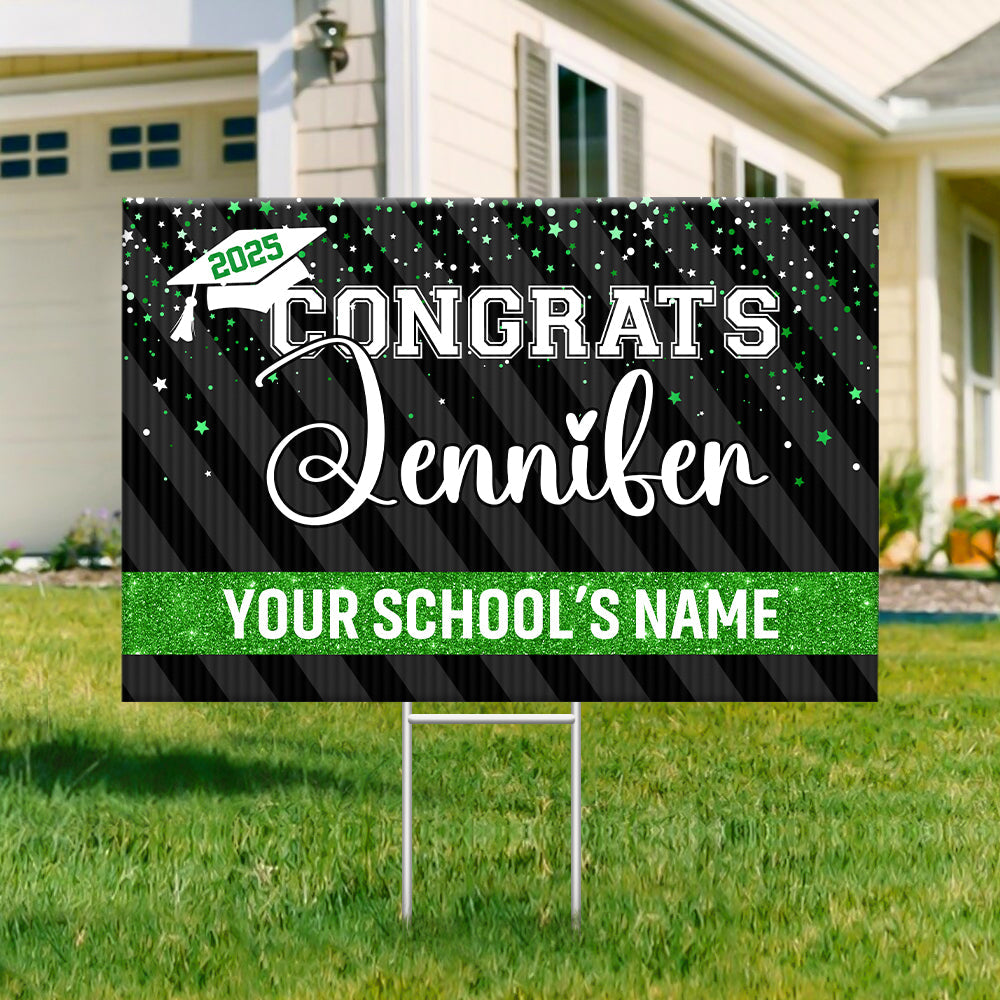 Personalized Yard Sign With Stake - Graduation Gift - Sparkling Graduation Welcome Party Decor FC