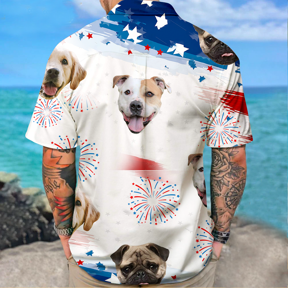 Custom Independence Day Dog Cat Face Men's Hawaiian Shirt, 4th of July Gift AI