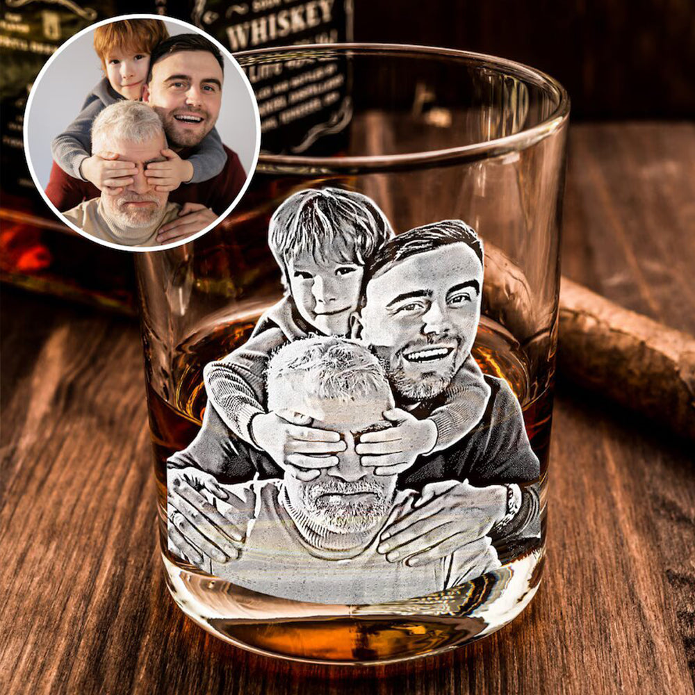 Personalized Etched Photo Whiskey Glasses - Gifts For Father's Day FC