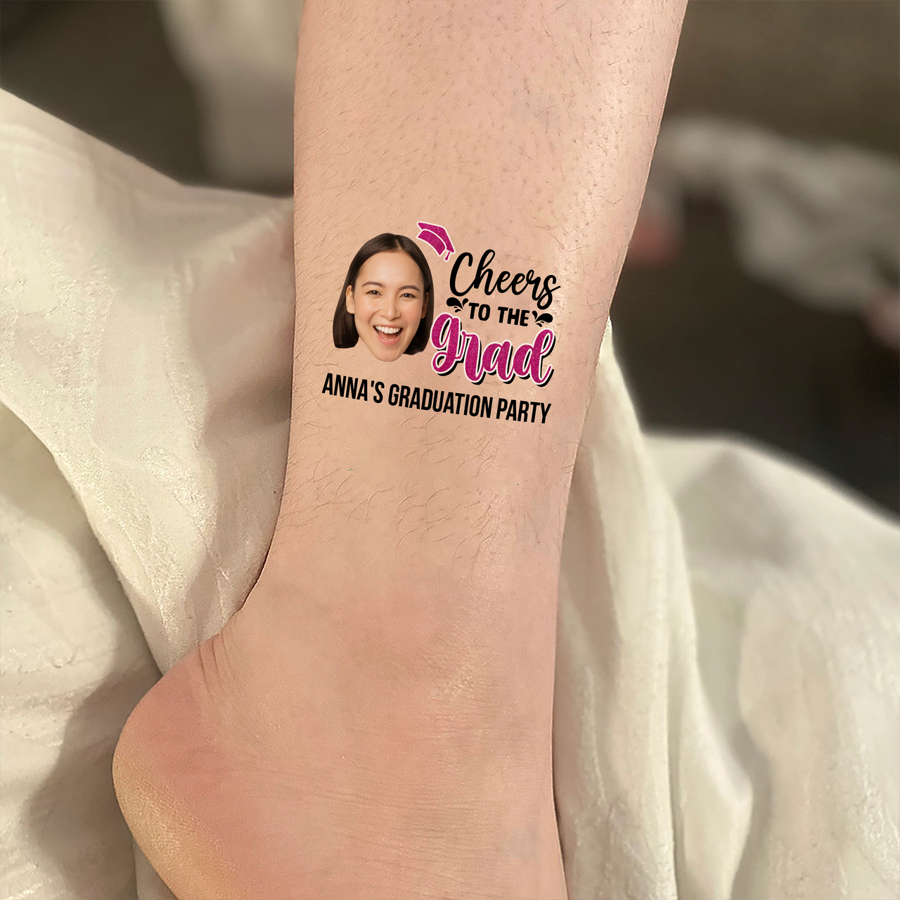 Personalized Graduation Party Face Photo Temporary Tattoos, Cheer to Our Graduate FC