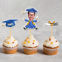 Thumbnail for Custom Set Of 3 Designs Face Cupcake Toppers, Graduation Party Decorations FC