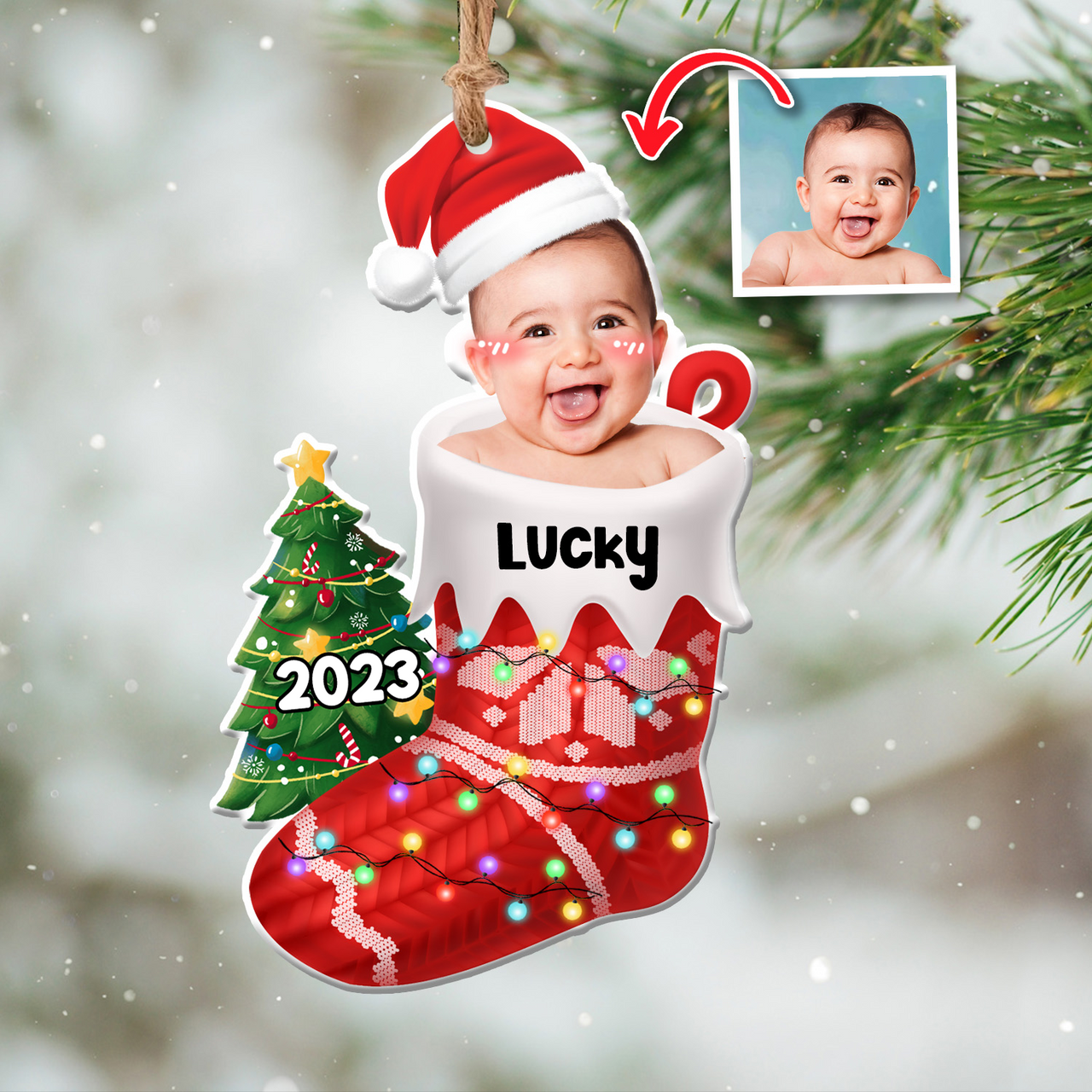 Upload Photo Baby First Christmas Acrylic Ornament, Customized Holiday Ornament AC