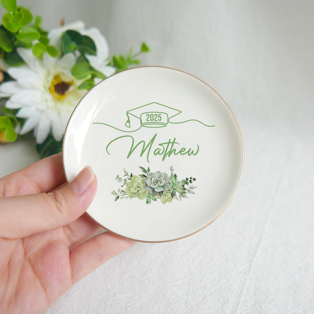 Custom Floral Class of 2025 Graduation Round Jewelry Ring Dish, Jewelry Tray, Graduation Gift For Her FC