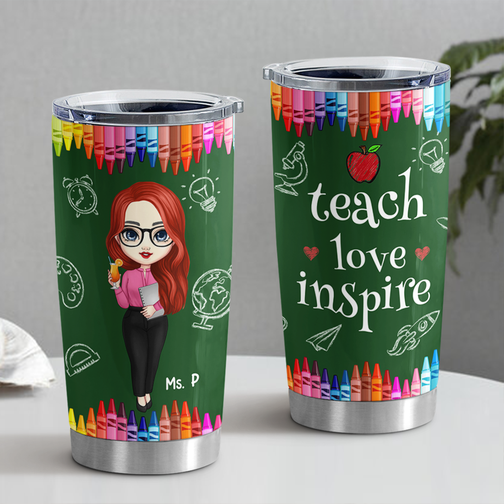 Personalized Teach, Love, Inspire Teacher Besties 20oz, 30 oz Tumbler, Back To School Teacher Gift AA