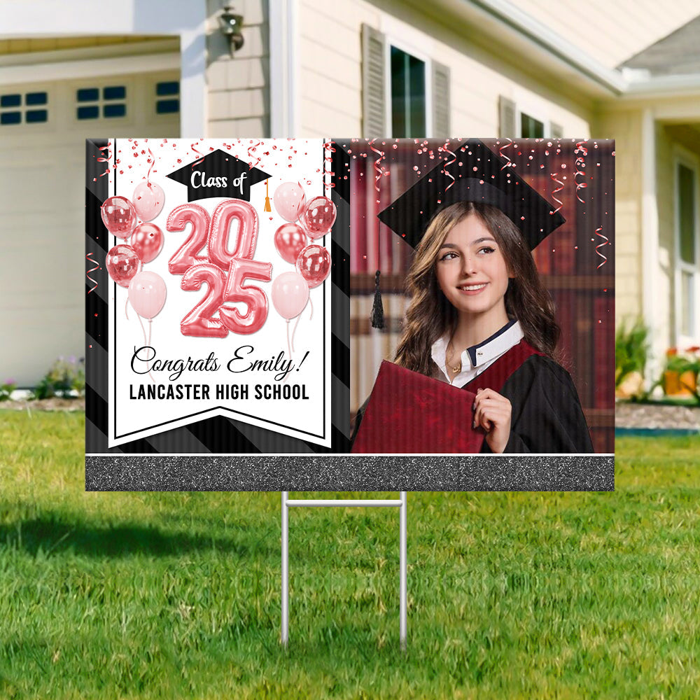 Personalized Yard Sign With Stake - Graduation Gift - Glitter Balloon Senior Party Decor FC