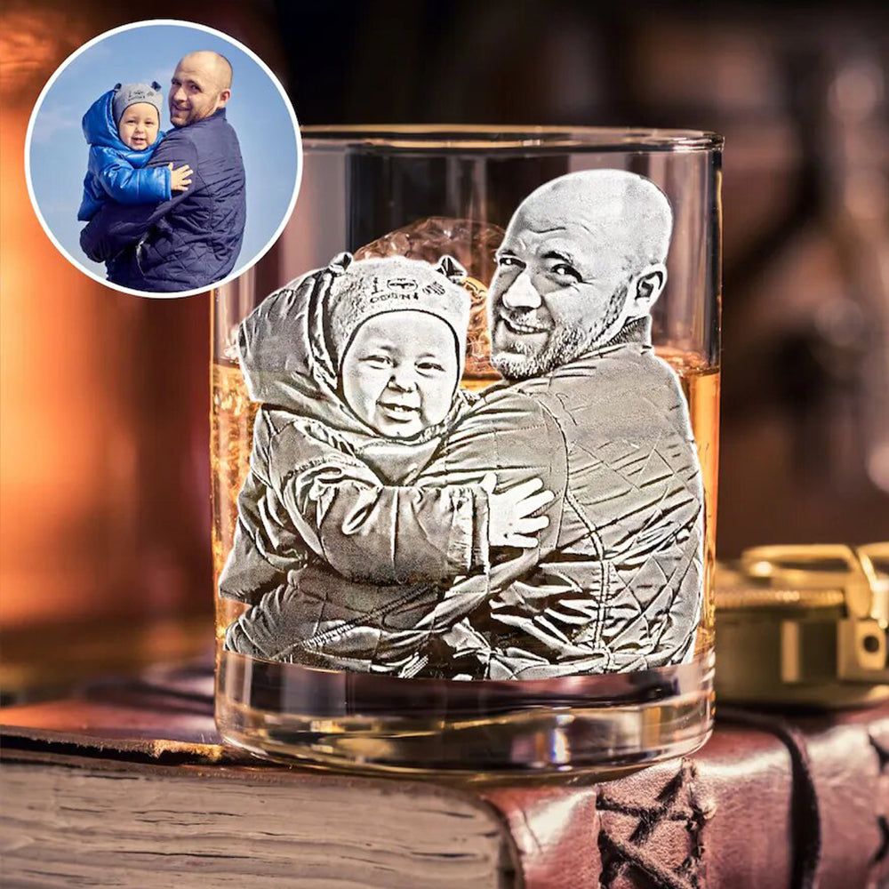 Personalized Etched Photo Whiskey Glasses - Gifts For Father's Day FC