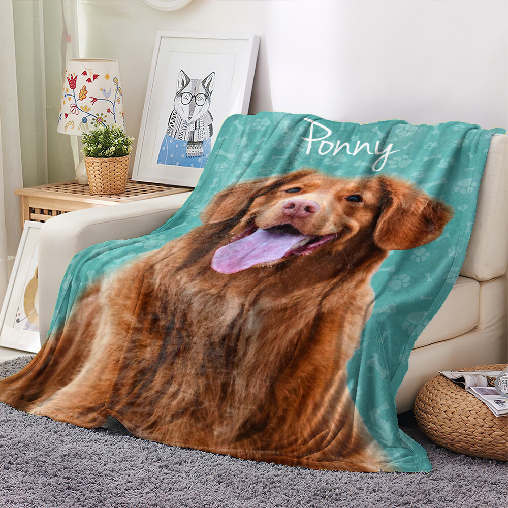 Personalized Pet Photo And Name Fleece Blankets, Gift For Dog Cat Lovers AB