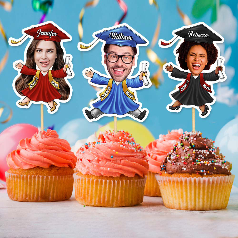 Custom Graduation Party Face Cupcake Toppers, Graduation Decorations, Physical Product FC
