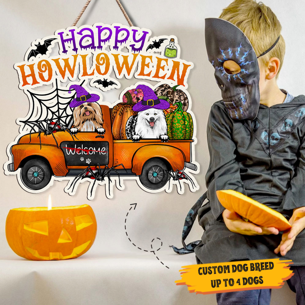 Personalized Shaped Doorsign- Gift For Dog Lovers- Happy Howloween Witched Dogs AE