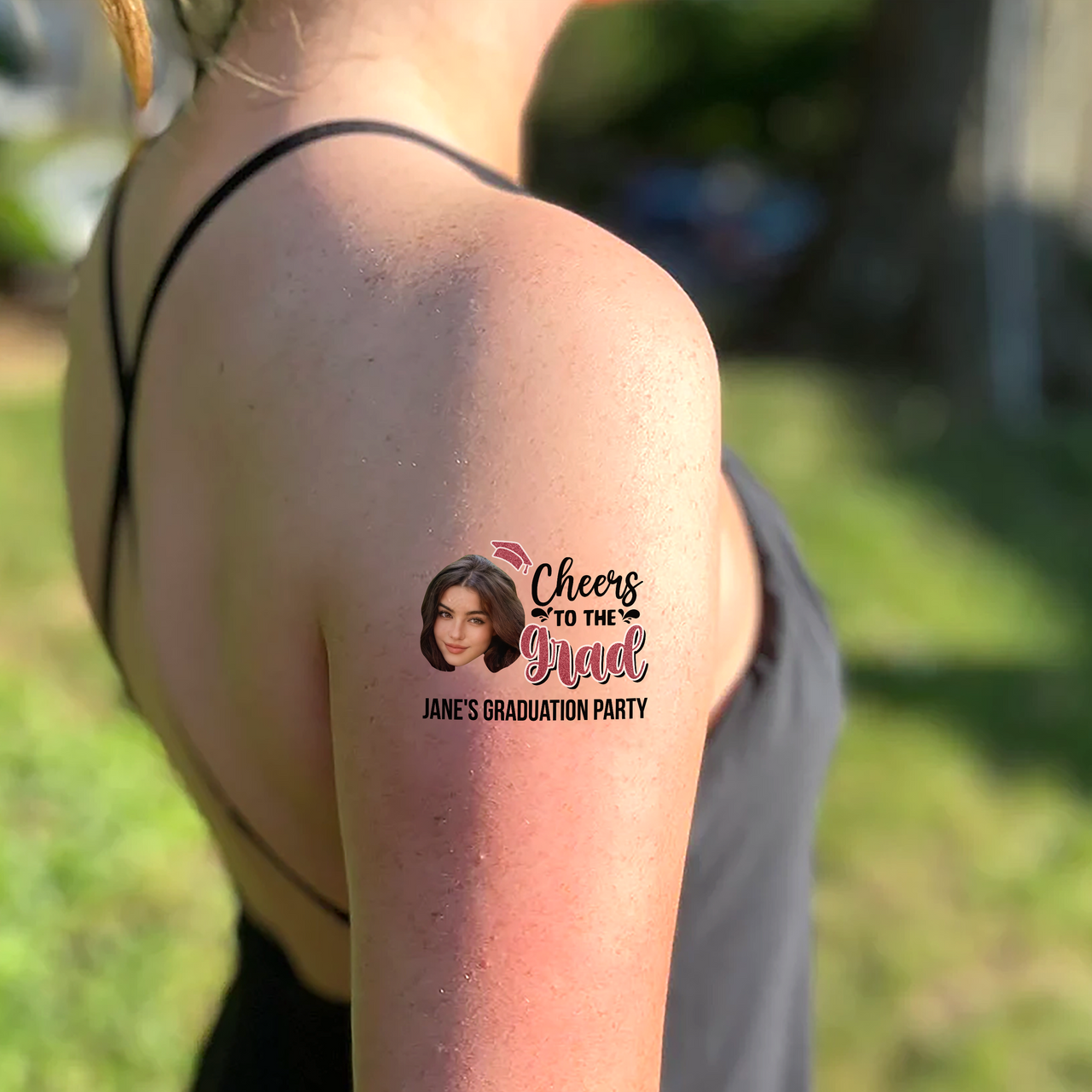 Personalized Graduation Party Face Photo Temporary Tattoos, Cheer to Our Graduate FC
