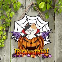 Thumbnail for Personalized Shaped Door Sign - Halloween Decor Gift For Cat Lovers - Trick Or Treat Demon Pumpkin AE