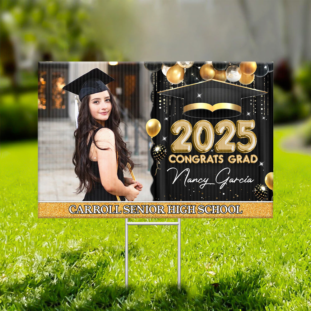 Personalized Yard Sign With Stake - Graduation Gift - Congrats 2025 Graduate Balloon Style FC