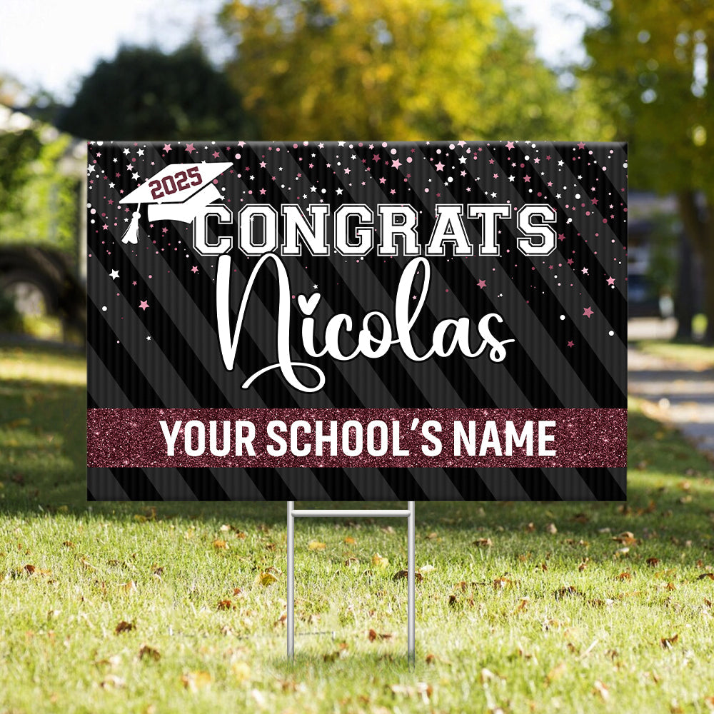 Personalized Yard Sign With Stake - Graduation Gift - Sparkling Graduation Welcome Party Decor FC