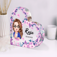 Thumbnail for Personalized Heart Shaped Acrylic Plaque- Office Decor Gift- Floral Cute Women AA