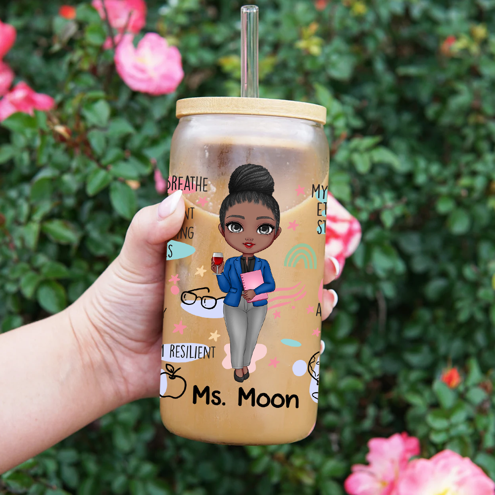 Personalized Teacher Daily Affirmation Glass Bottle/Frosted Bottle With Lid & Straw, Teacher Gift AF