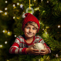 Thumbnail for Personalized Acrylic Ornament - Gift For For Knitters & Crocheters - Boy And Yarn Photo AC