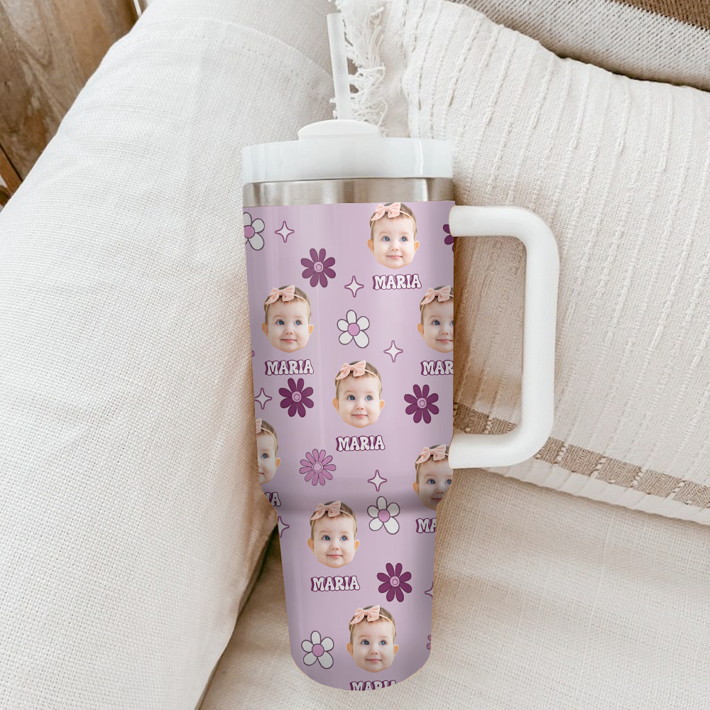 Personalized 40oz Tumbler - Gift For Mother's Day- Retro Flower Baby Photo YC