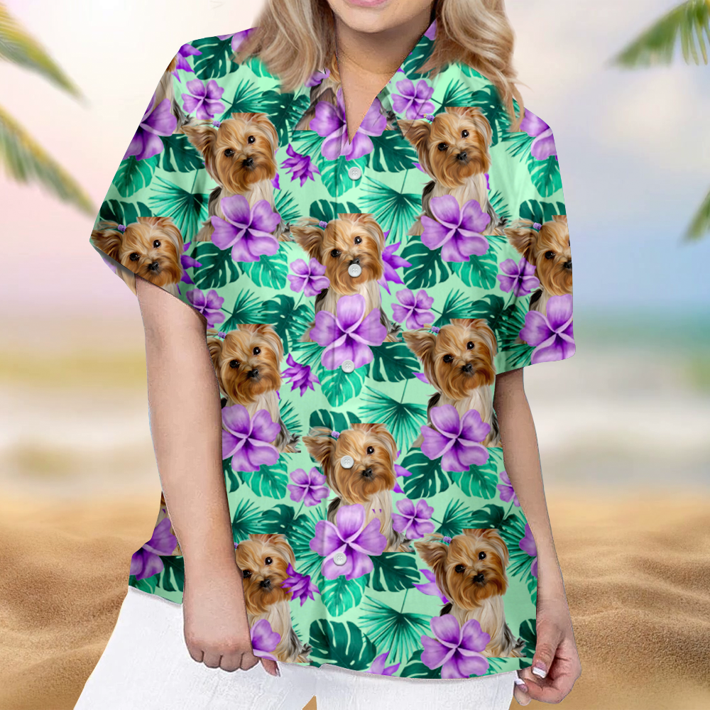 Personalized Enjoy The Summer Together Floral Palm Leaves Dog Cat Photo Hawaiian Shirt For Pet Mom AI