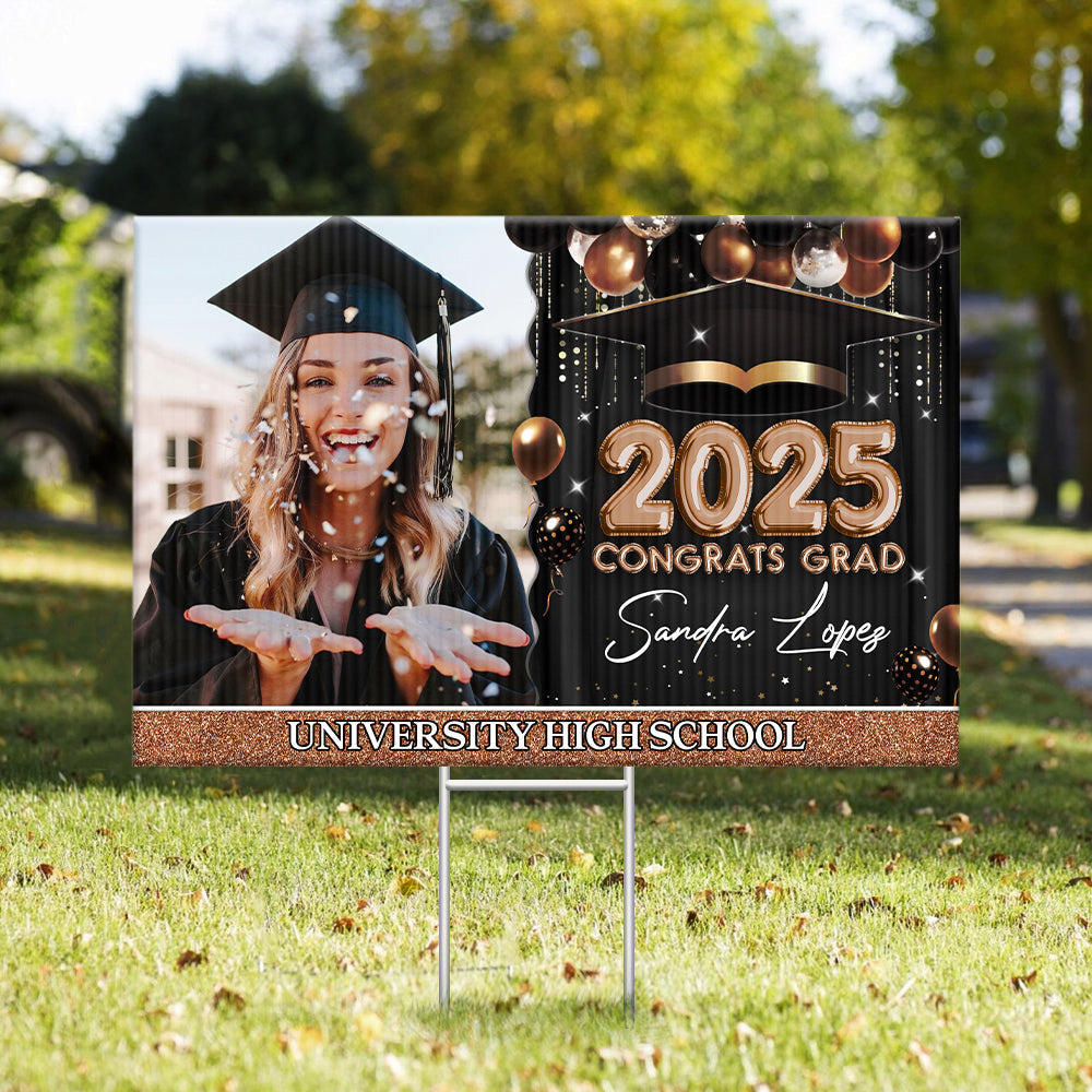 Personalized Yard Sign With Stake - Graduation Gift - Congrats 2025 Graduate Balloon Style FC