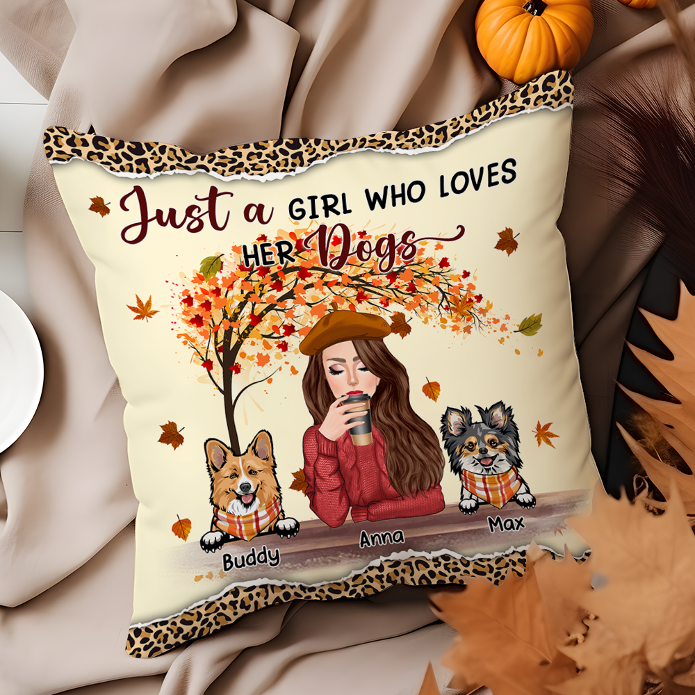 Personalized Pillow - Gift Dor Dog Lovers - Just A Girl Who Loves Her Dogs AD