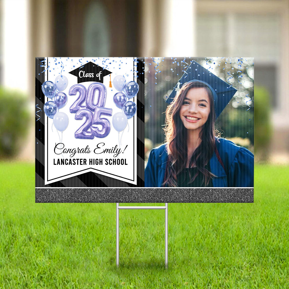 Personalized Yard Sign With Stake - Graduation Gift - Glitter Balloon Senior Party Decor FC