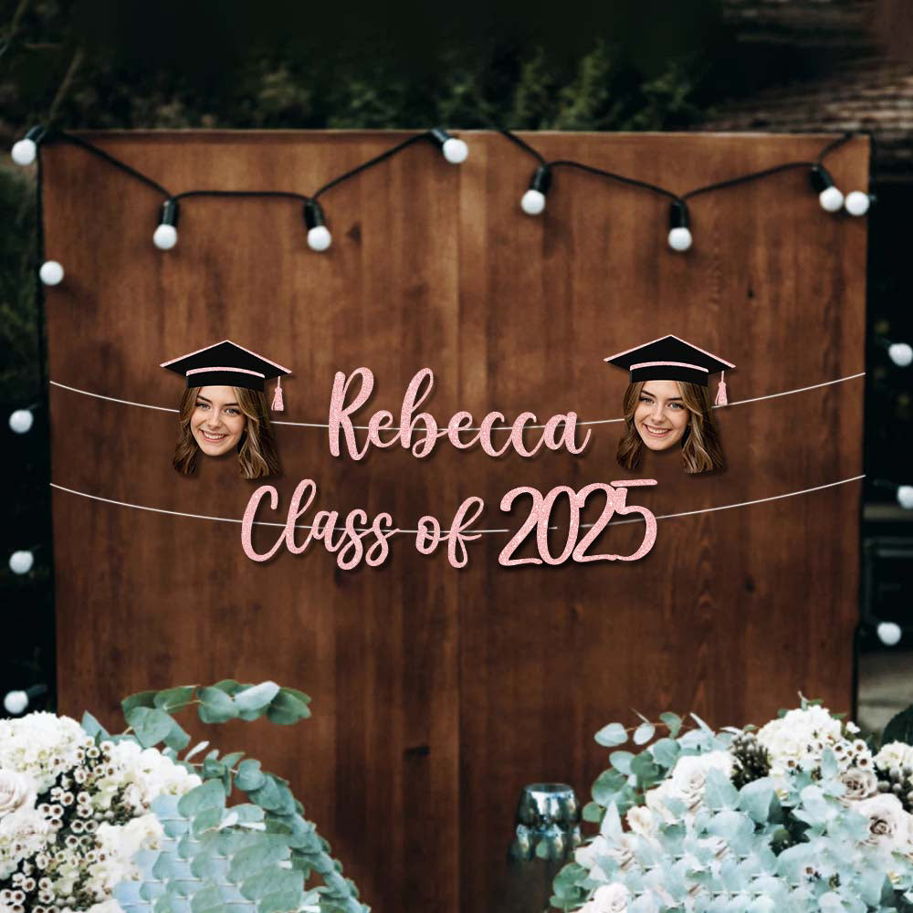 Custom Class Of 2025 Face Photo Glitter Graduation Set Of Banners, Graduation Party Decorations FC