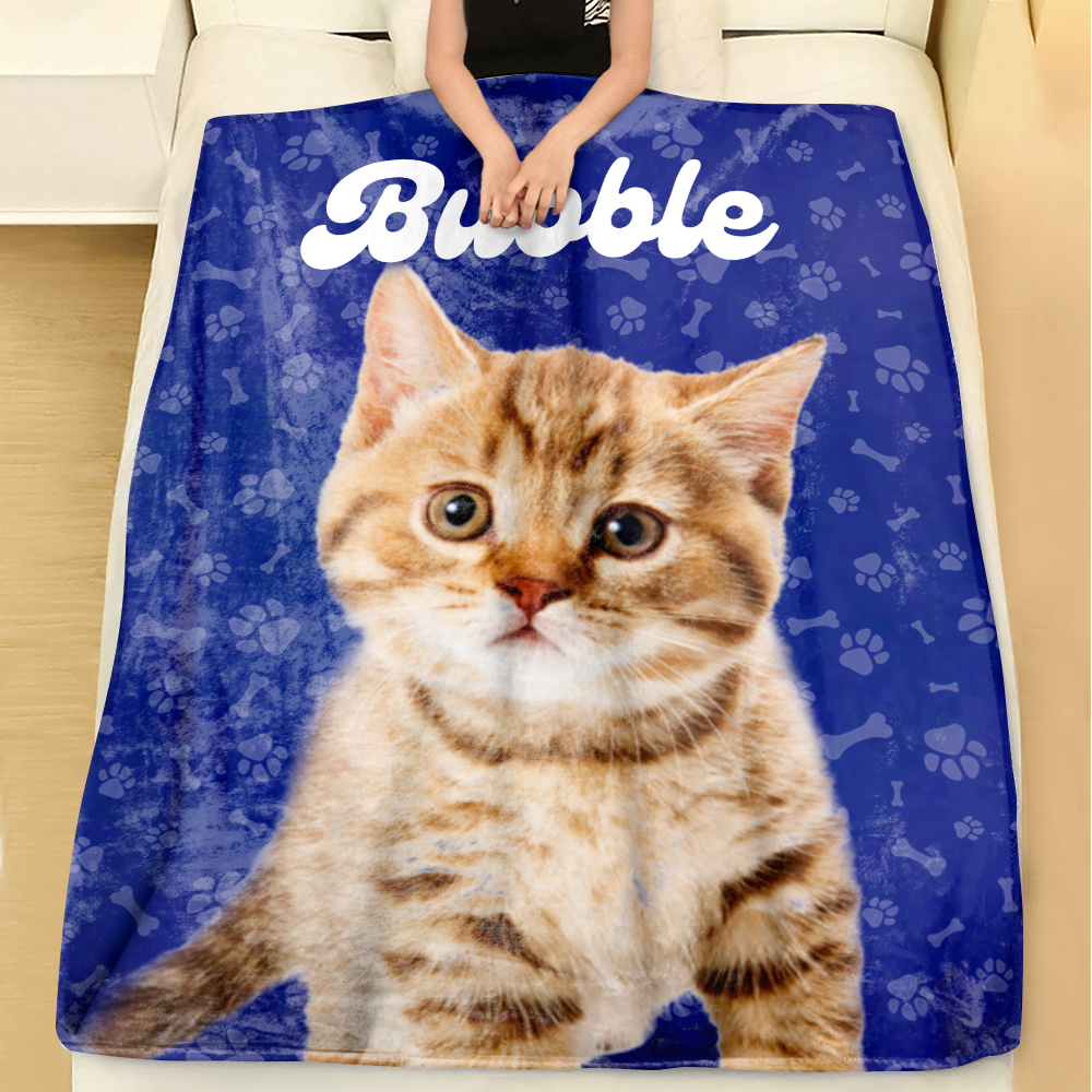 Personalized Pet Photo And Name Fleece Blankets, Gift For Dog Cat Lovers AB