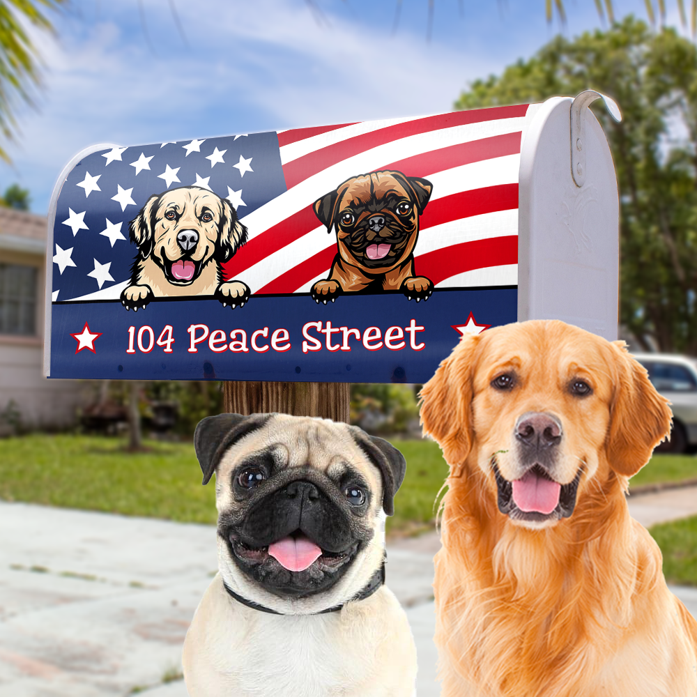 Personalized Dog Cat 4th July American Flag Mailbox Cover, Gift For Dog Cat Lovers AF