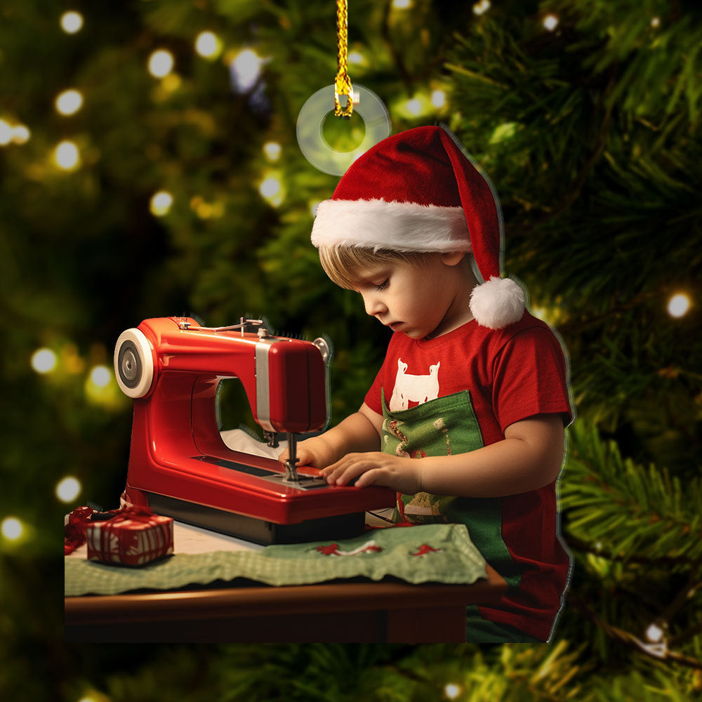 Personalized Acrylic Ornament - Gift For Sewing Lovers - Sewing Little Boy Photo AC