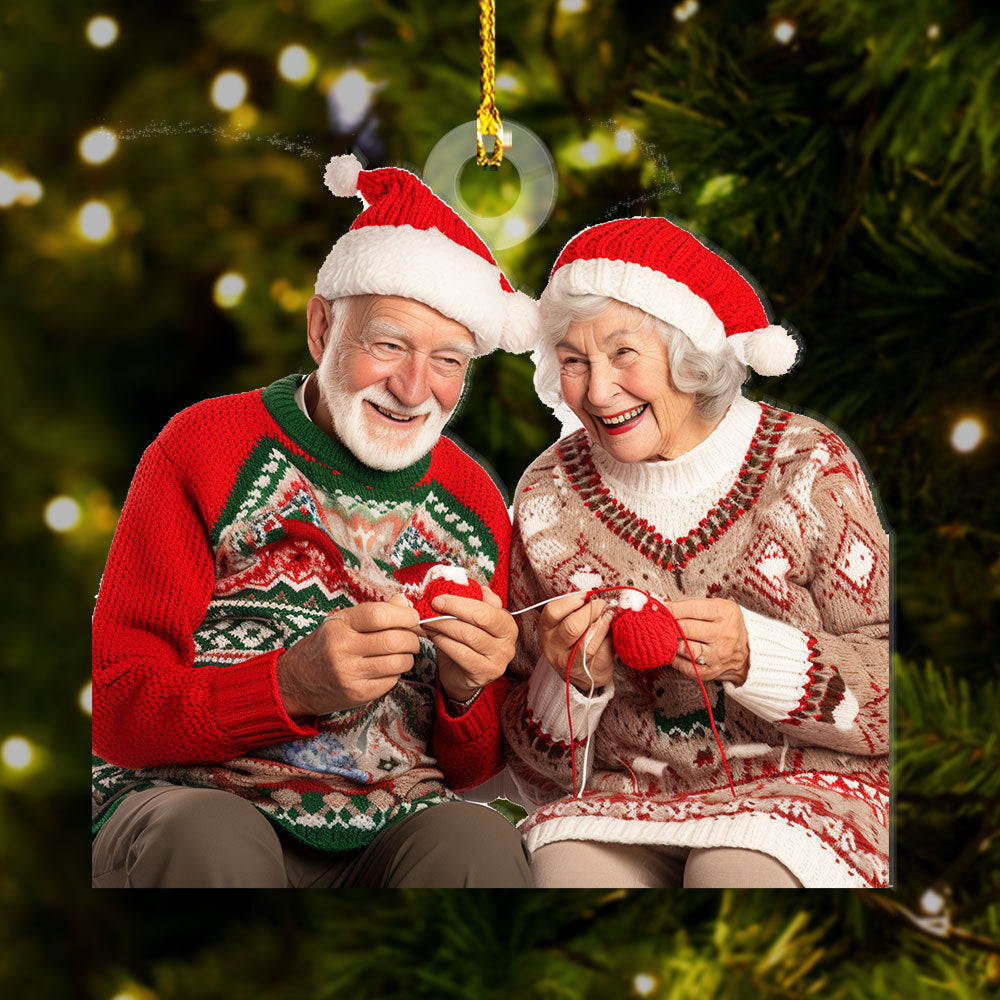 Personalized Acrylic Ornament - Gift For For Knitters & Crocheters - Knitting Old Couple Photo AC