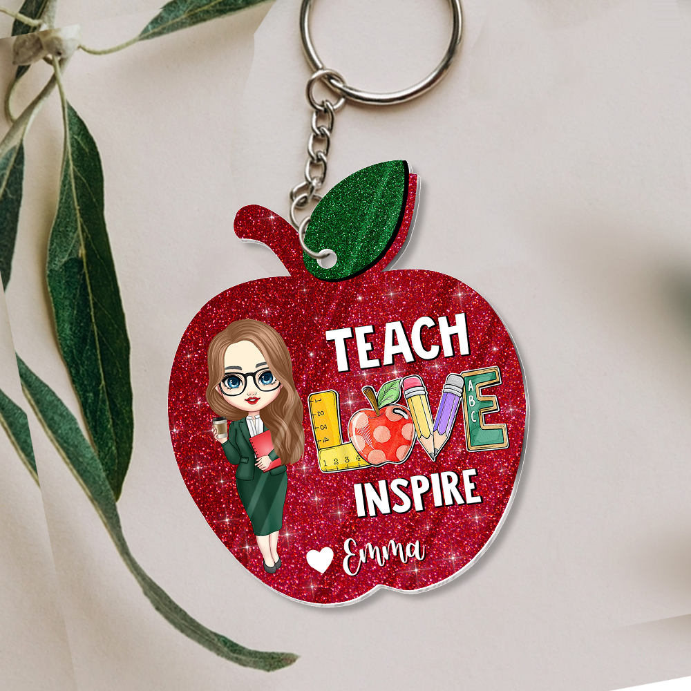 Personalized Glitter Apple Teacher Squad Acrylic Keychain, Gift For Teacher JonxiFon