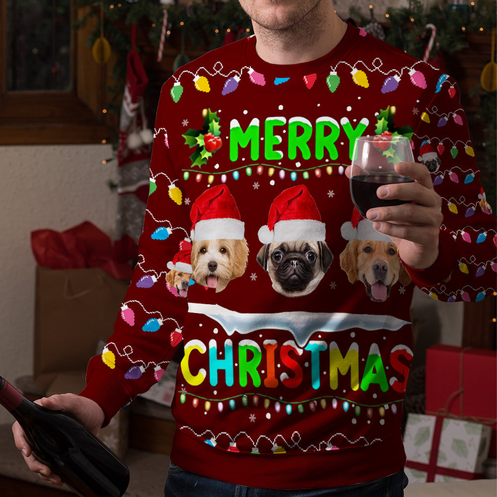 Personalized Ugly Christmas Sweater - Christmas Gift For Pet Lovers - Face Photo Dog Cat Christmas AB