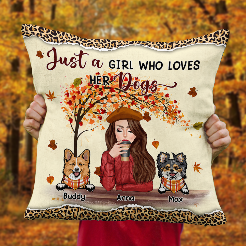 Personalized Pillow - Gift Dor Dog Lovers - Just A Girl Who Loves Her Dogs AD